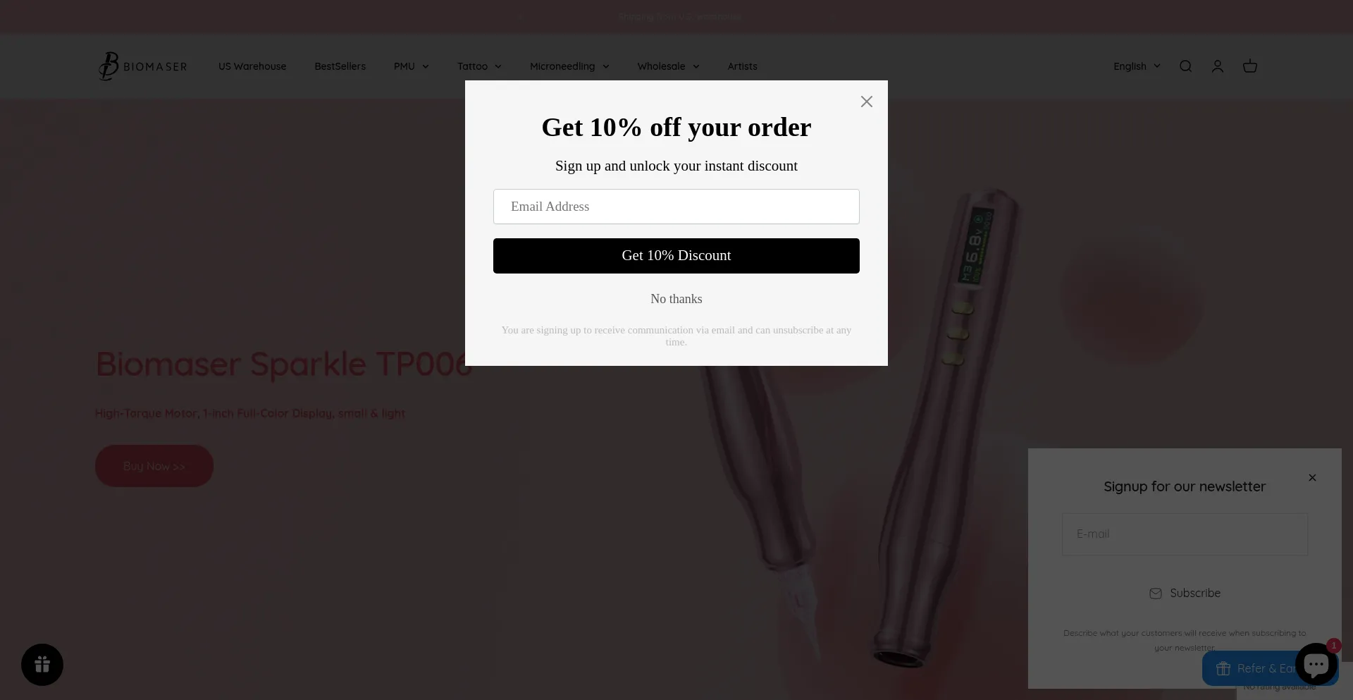 Website screenshot of Biomasertattoo.com