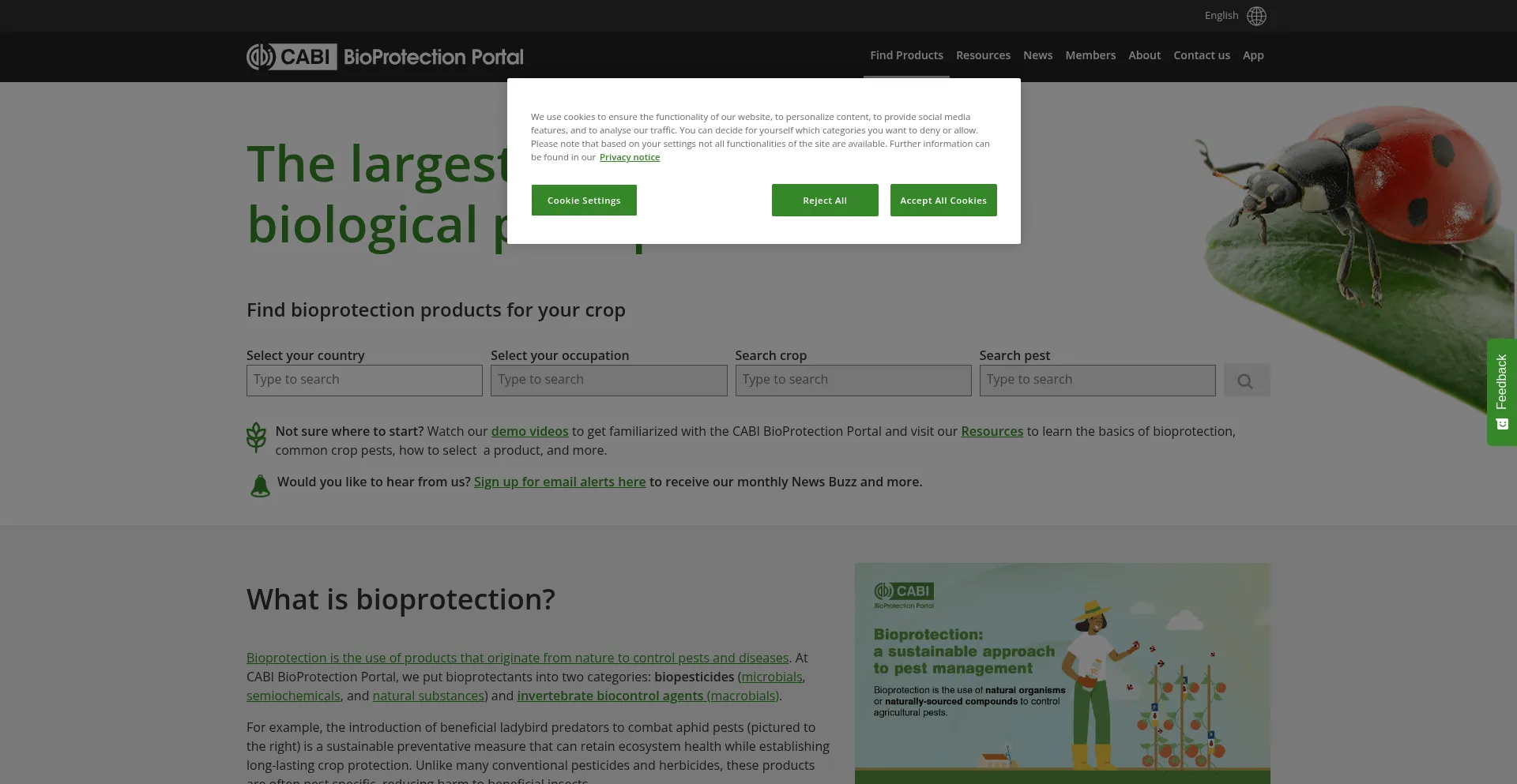 Website screenshot of Bioprotectionportal.com