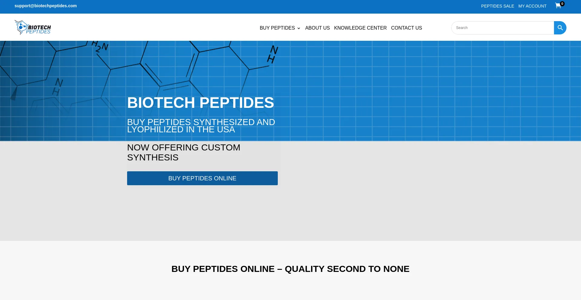 Website screenshot of Biotechpeptides.com