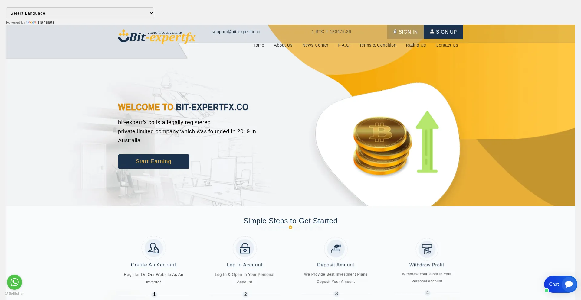 Website screenshot of Bit-expertfx.co
