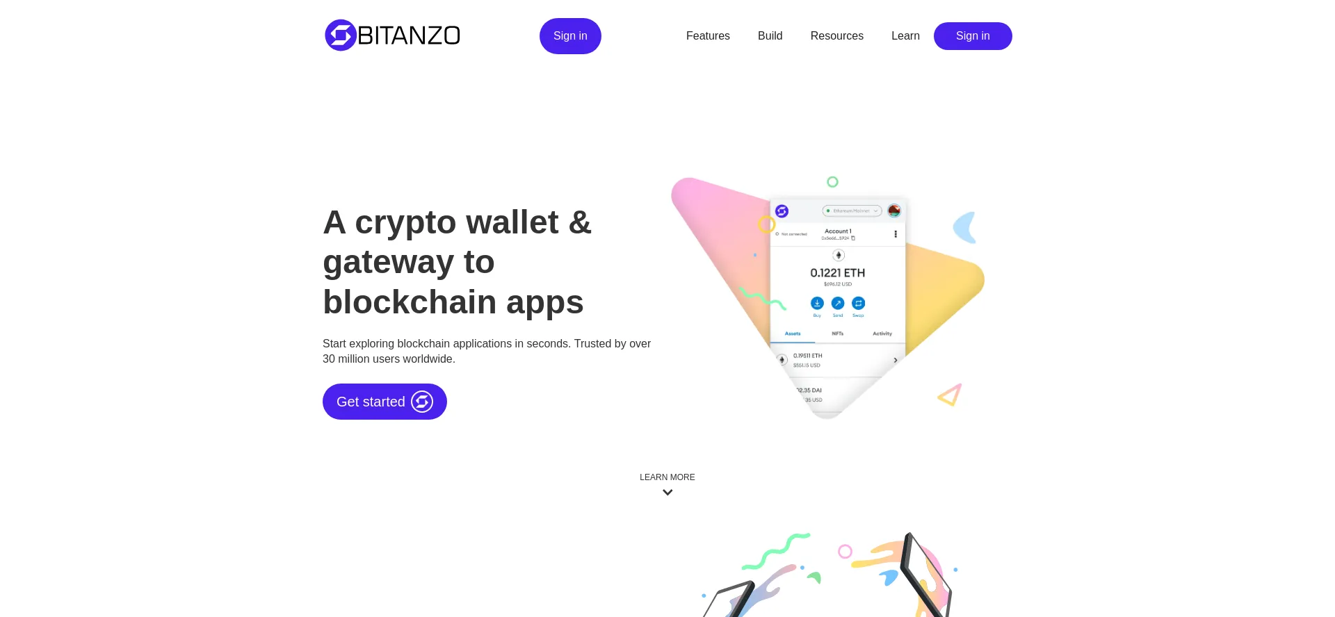 Website screenshot of Bitanzo.web.app