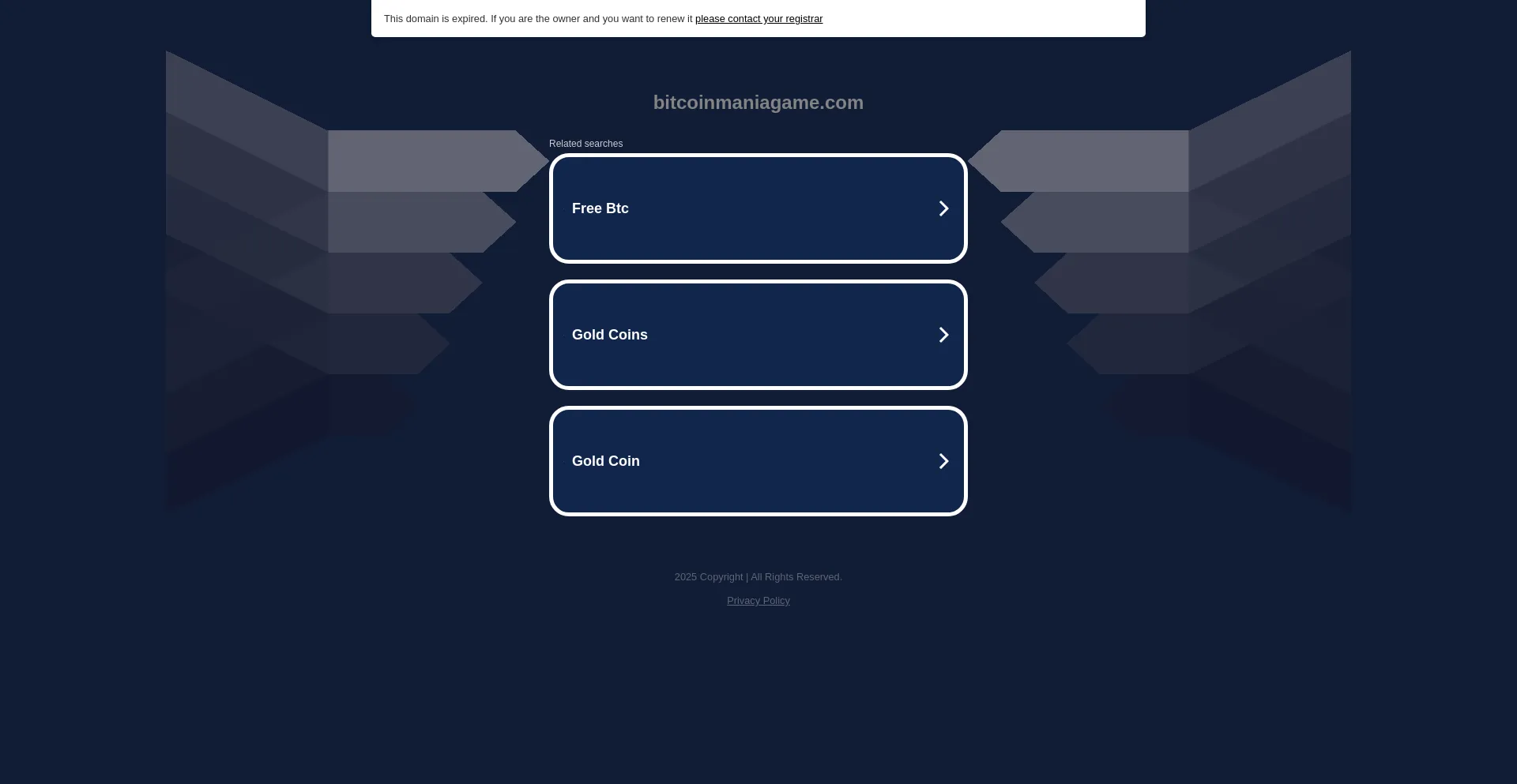 Website screenshot of Bitcoinmaniagame.com