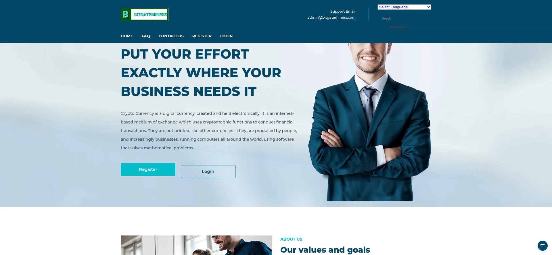 Website screenshot of Bitgateminers.com