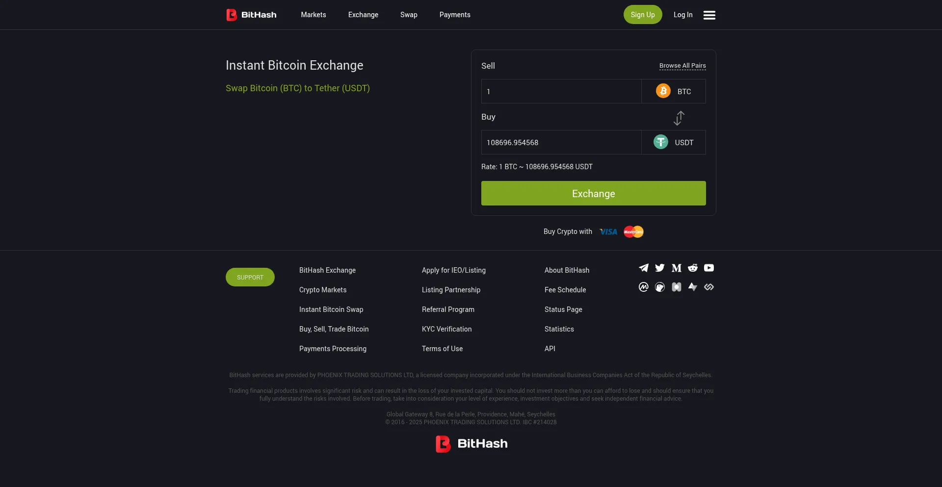 Website screenshot of Bithash.net
