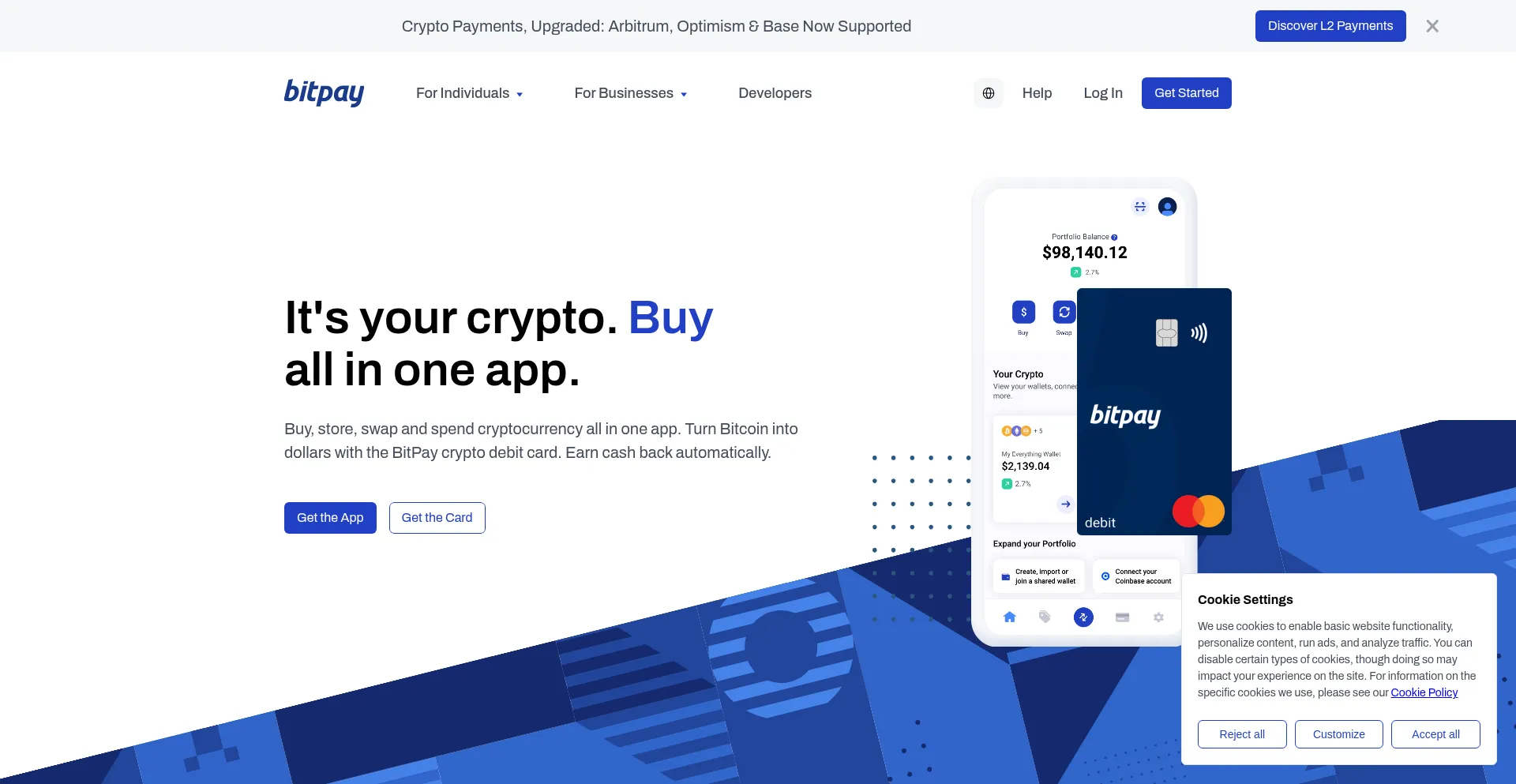 Website screenshot of Bitpay.com