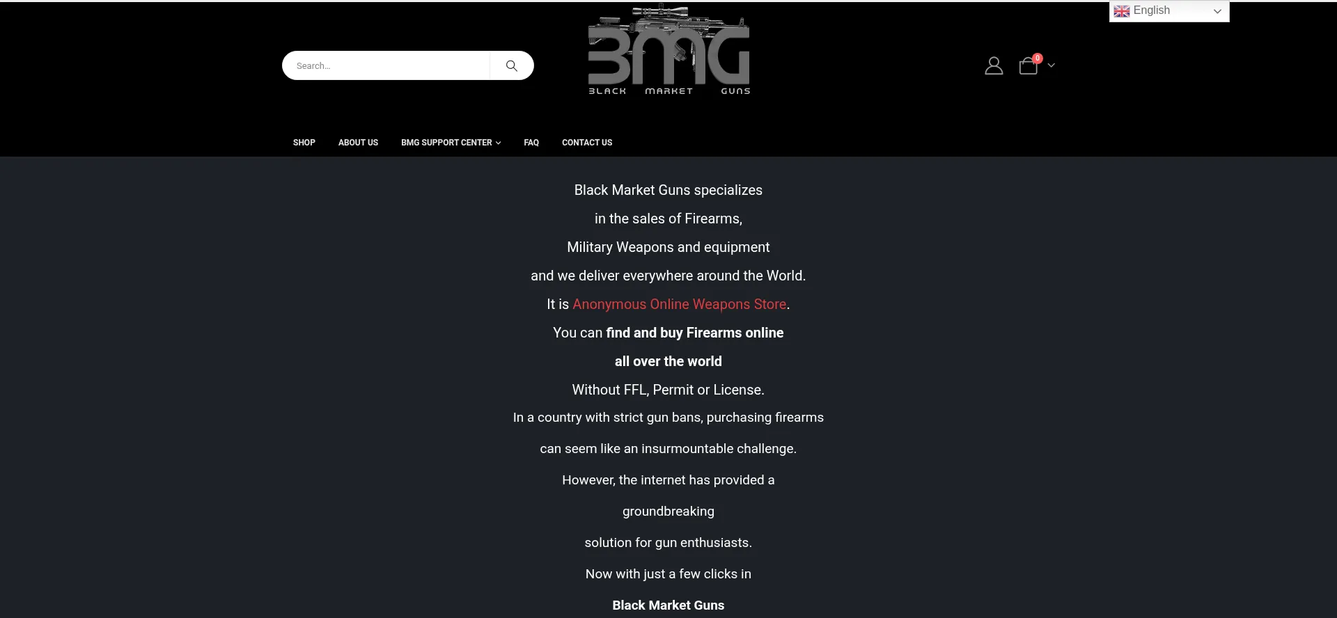 Website screenshot of Blackmarket-guns.net