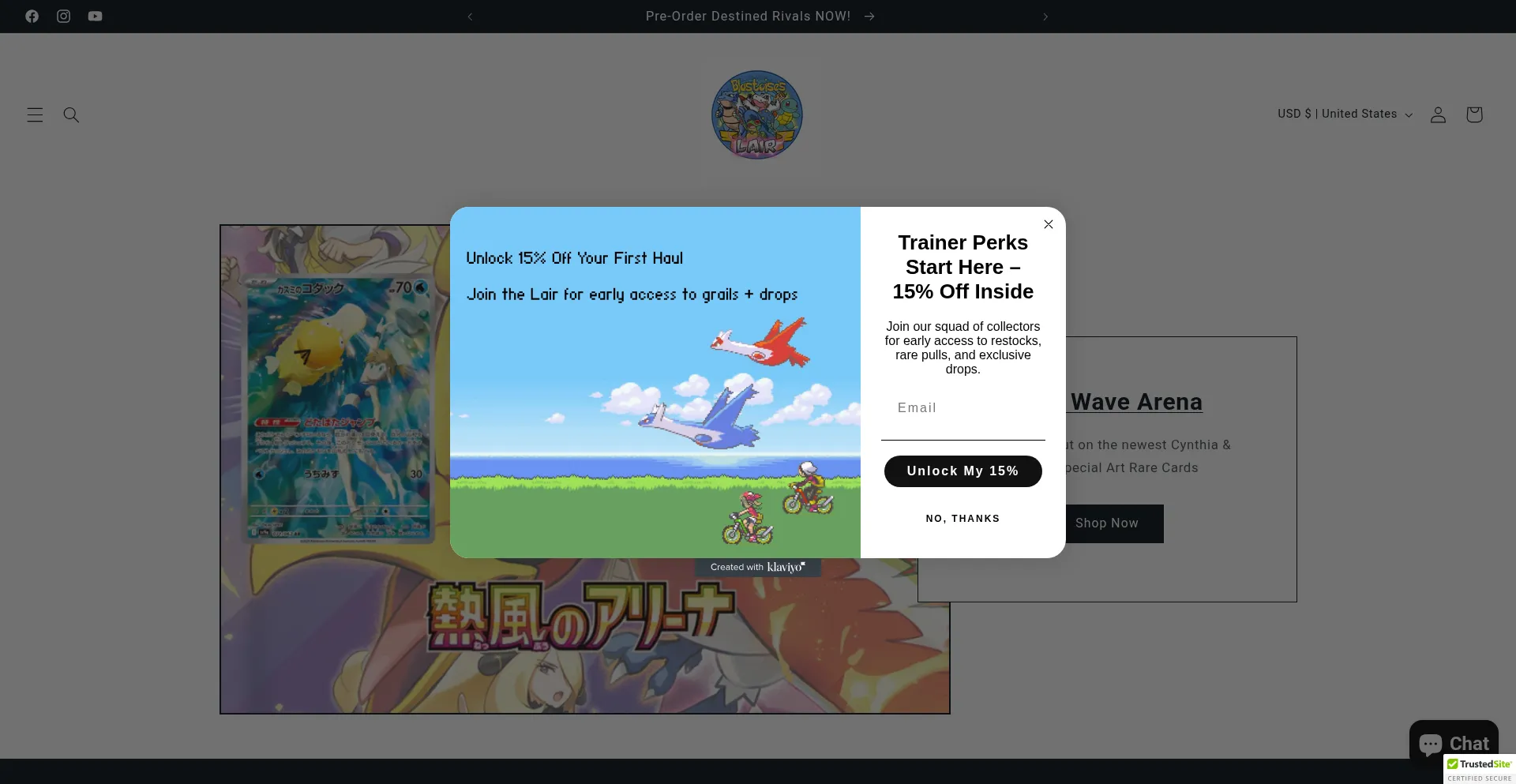 Website screenshot of Blastoiseslairtcg.com
