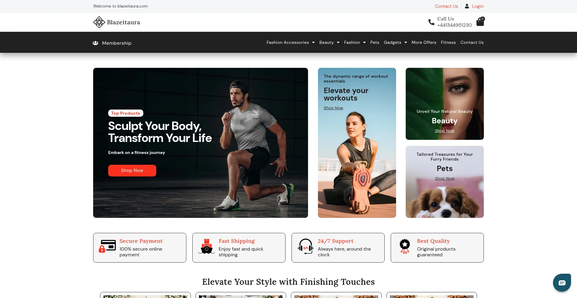 Website screenshot of Blazeitaura.com