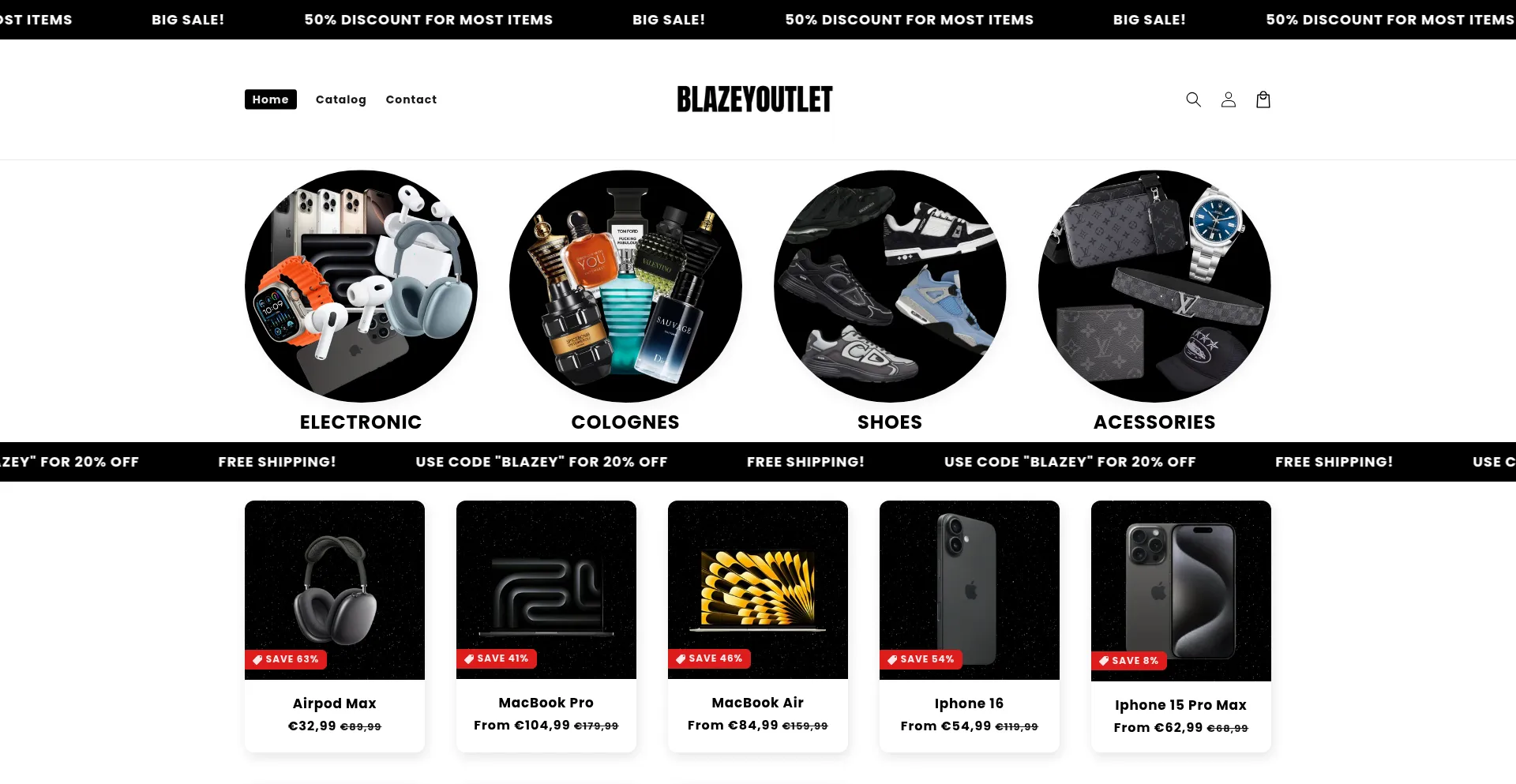Website screenshot of Blazeyoutlet.com