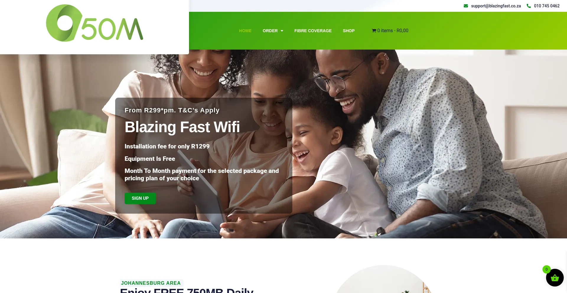 Website screenshot of Blazingfast.co.za