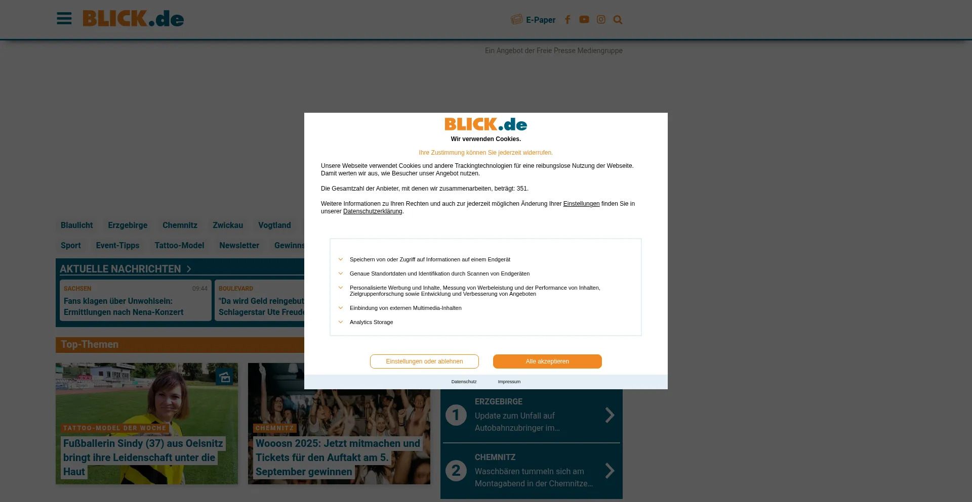 Website screenshot of Blick.de