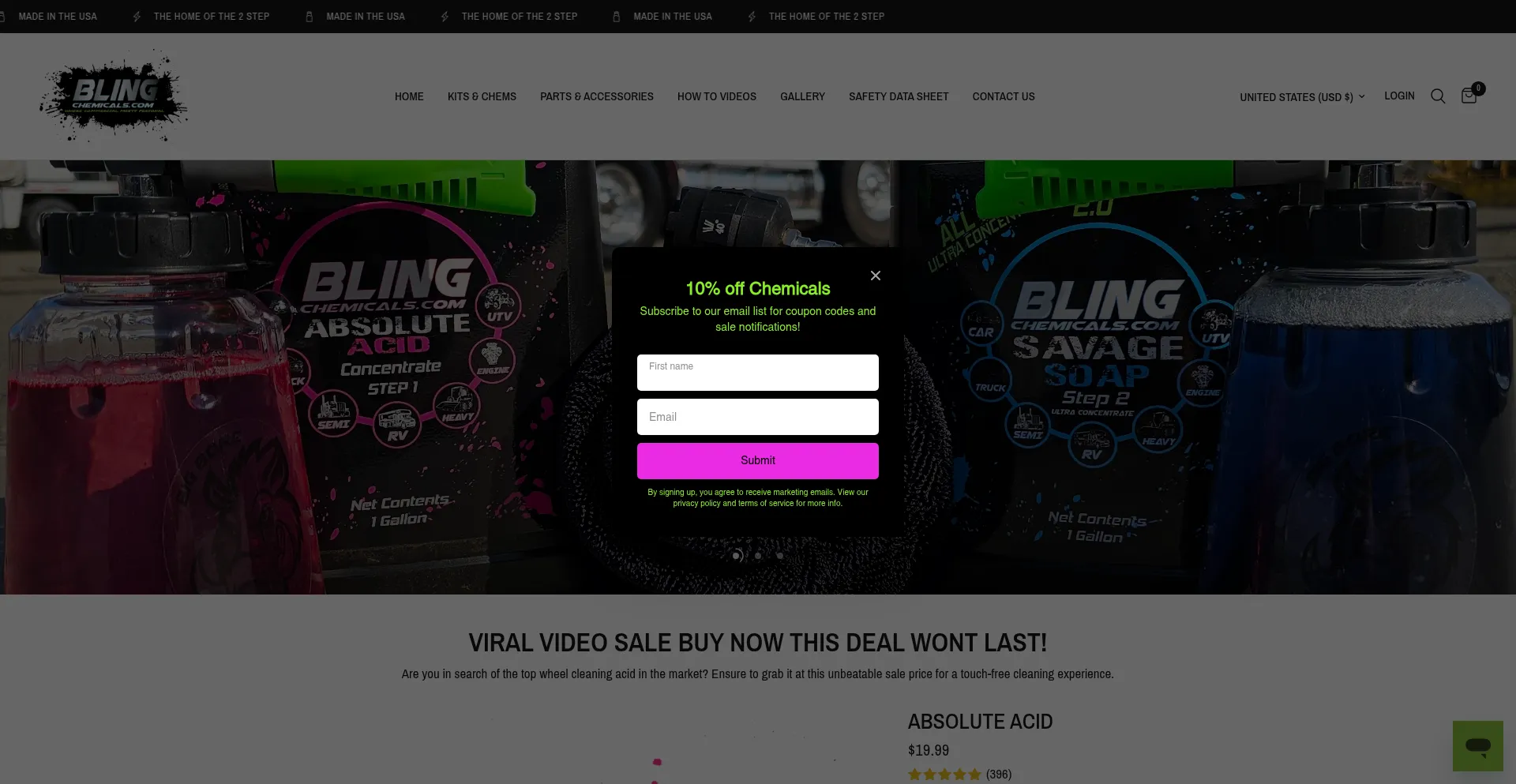 Website screenshot of Blingchemicals.com