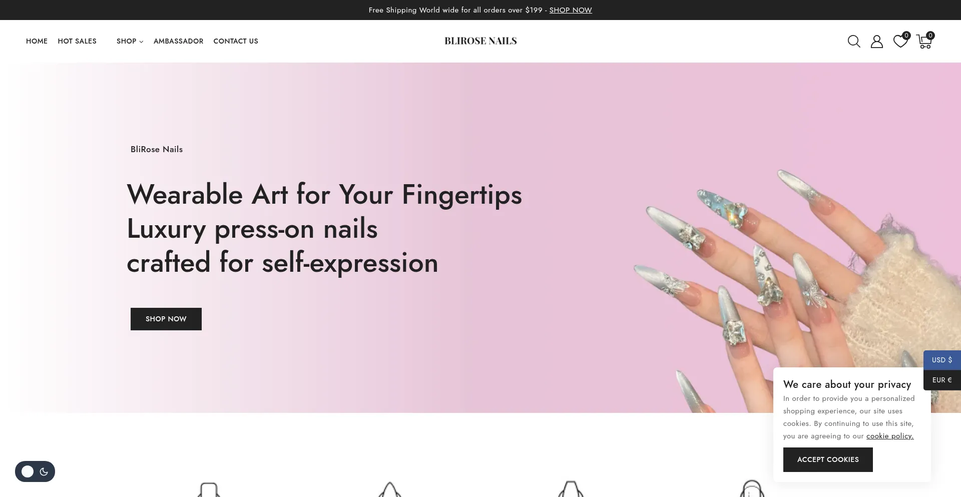 Website screenshot of Blirosenails.com