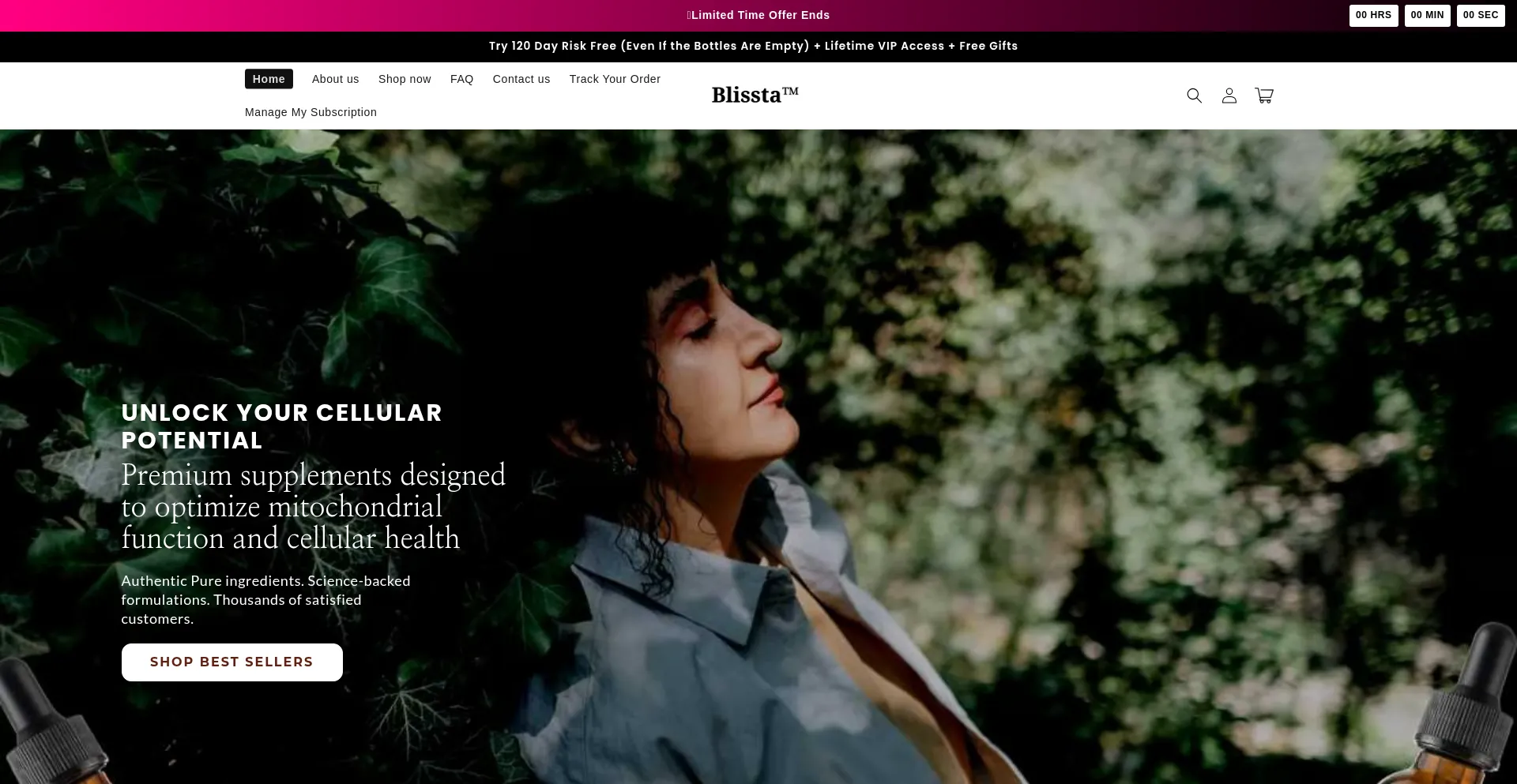 Website screenshot of Blissta.co