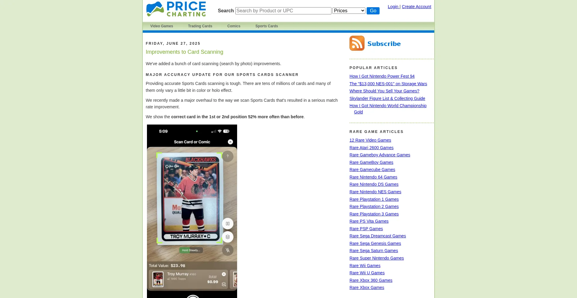 Website screenshot of Blog.pricecharting.com