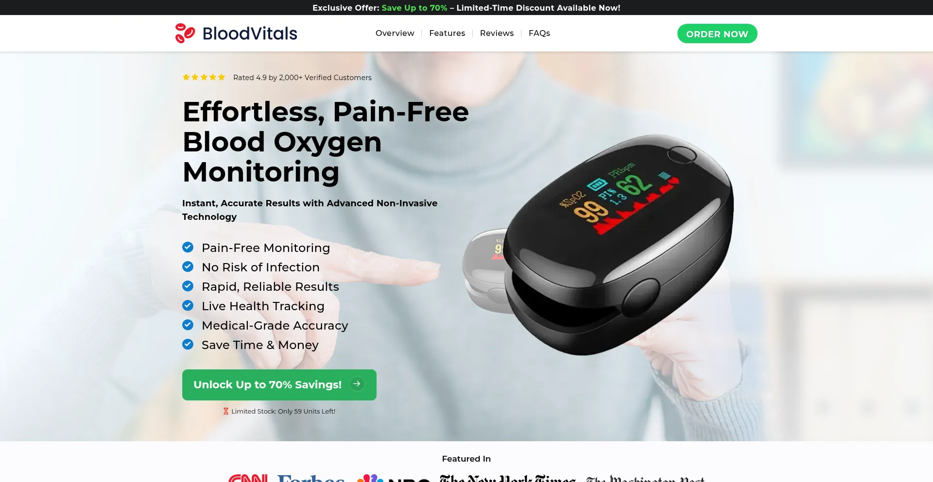 Website screenshot of Bloodvitalsdevice.com