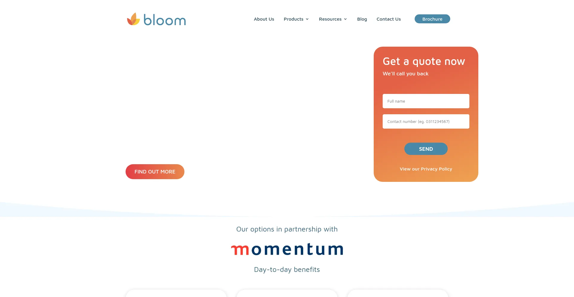 Website screenshot of Bloom.insure