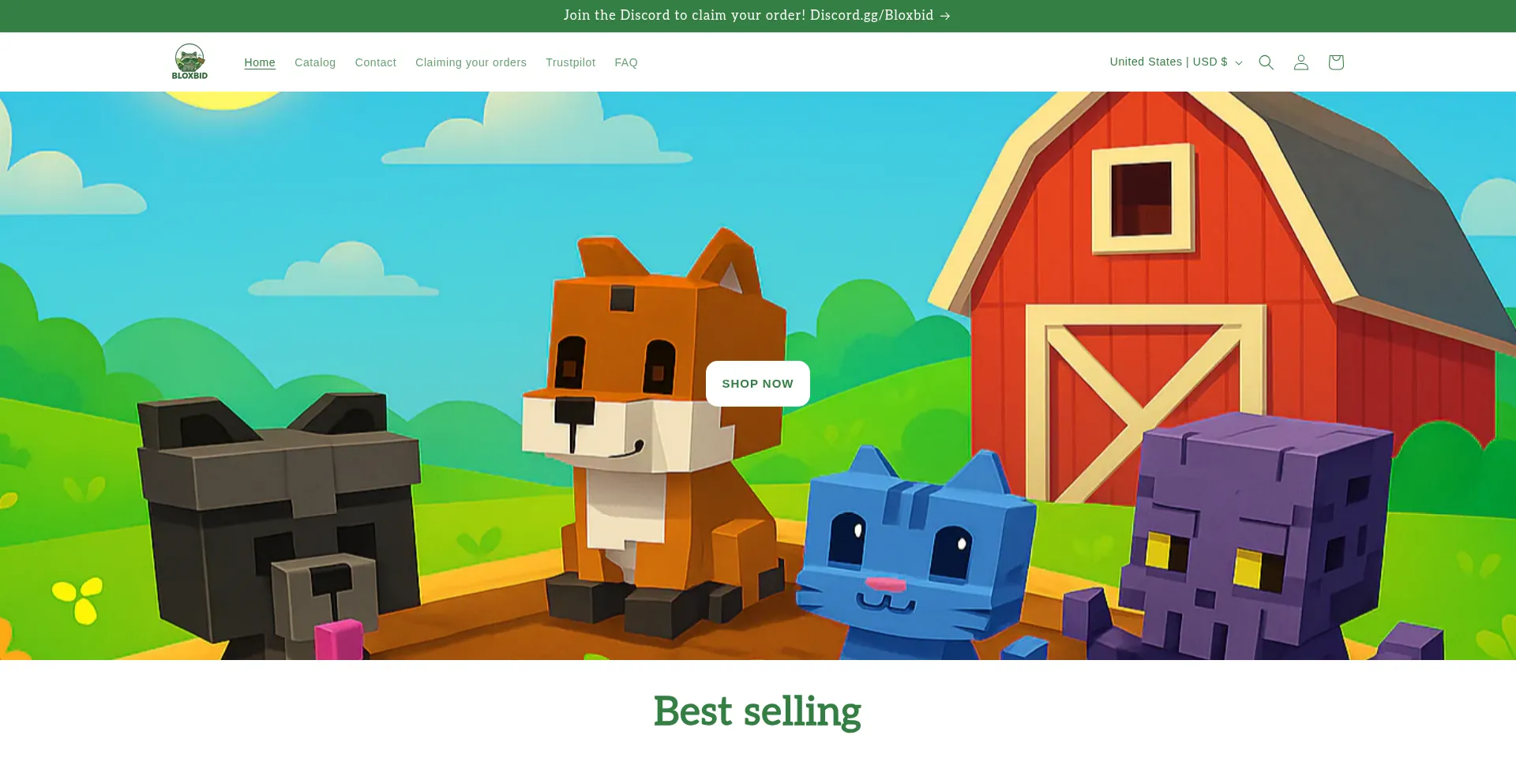 Website screenshot of Bloxbid.gg
