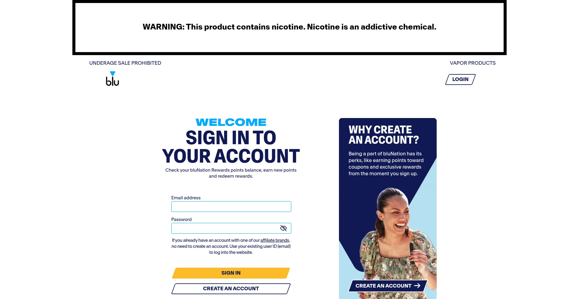 Website screenshot of Blu.com