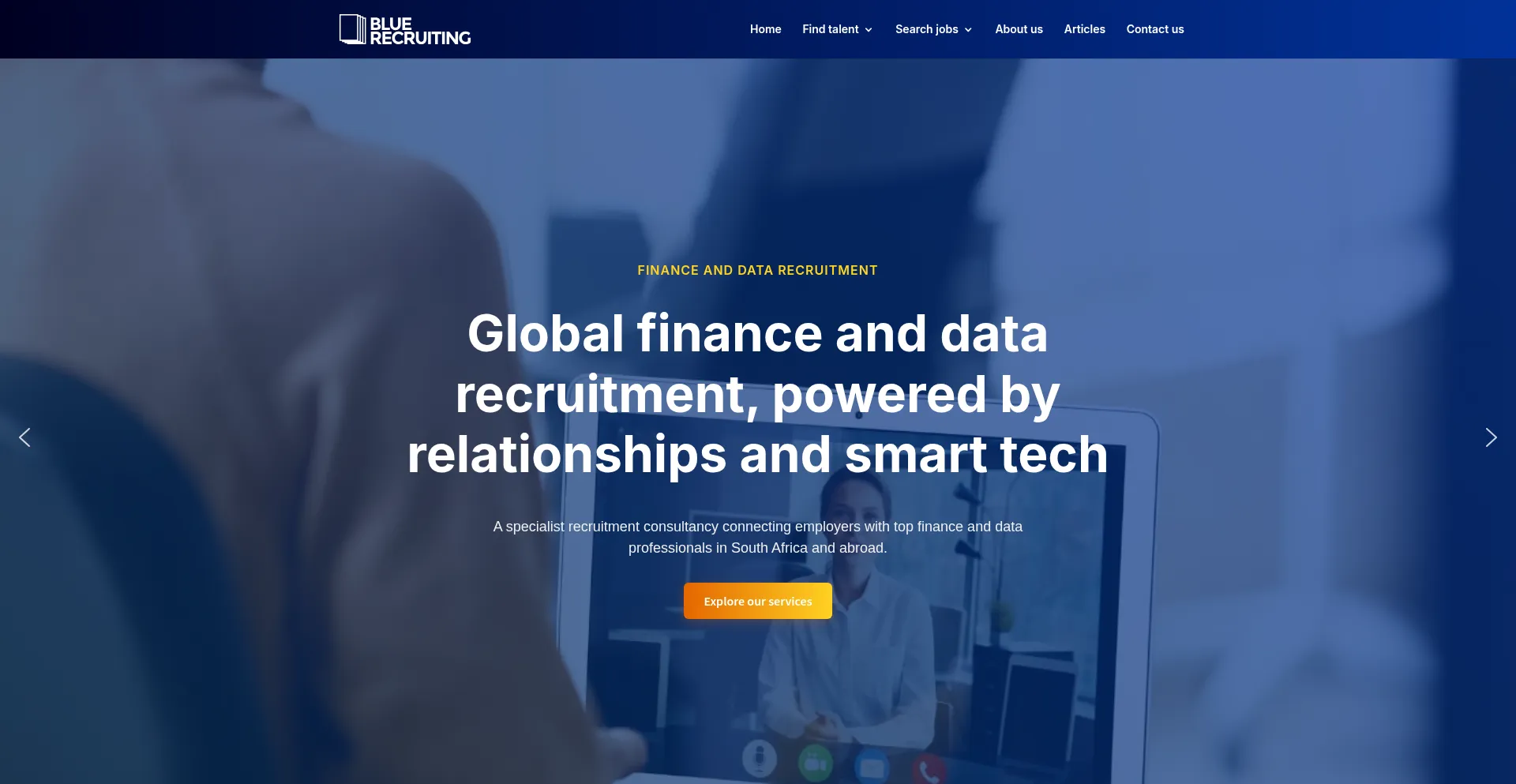 Website screenshot of Bluerecruiting.co.za