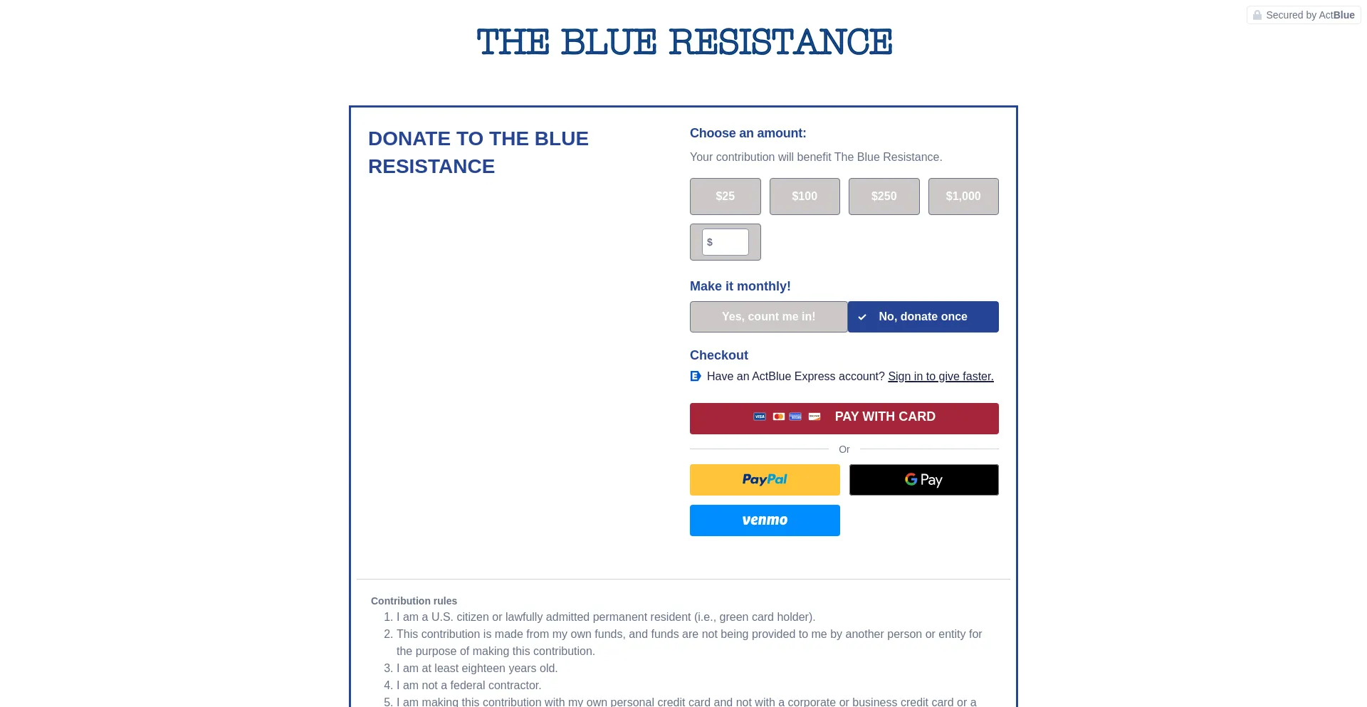 Website screenshot of Blueresist.us