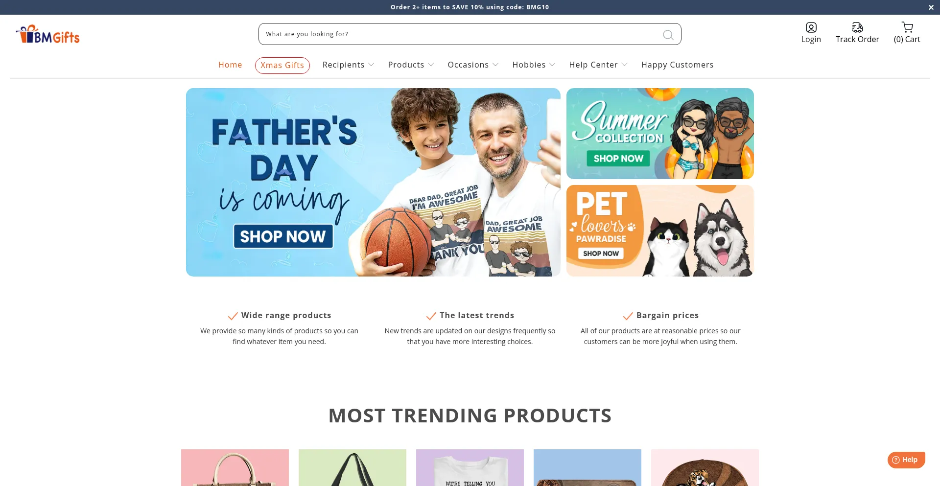 Website screenshot of Bmgifts.co