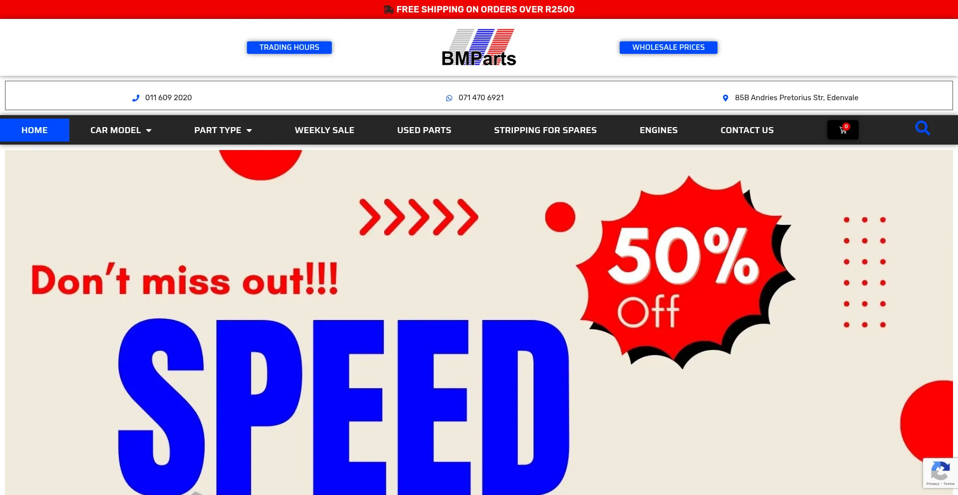 Website screenshot of Bmparts.co.za