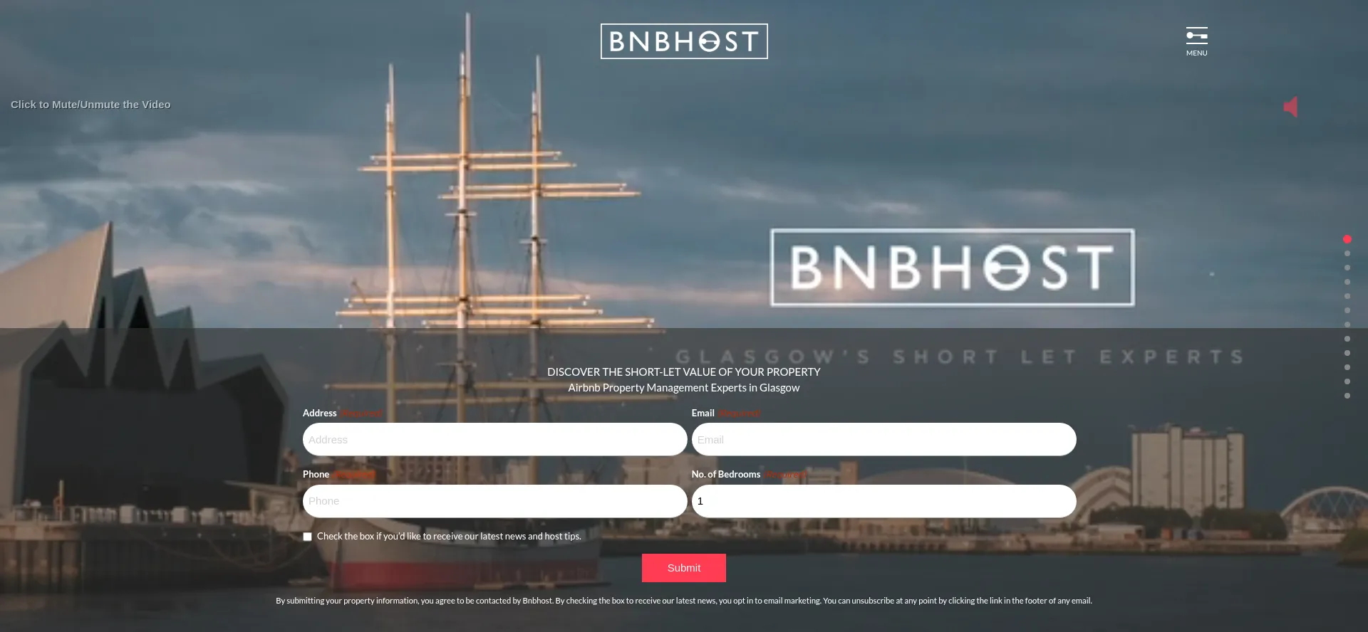Website screenshot of Bnbhost.co.uk