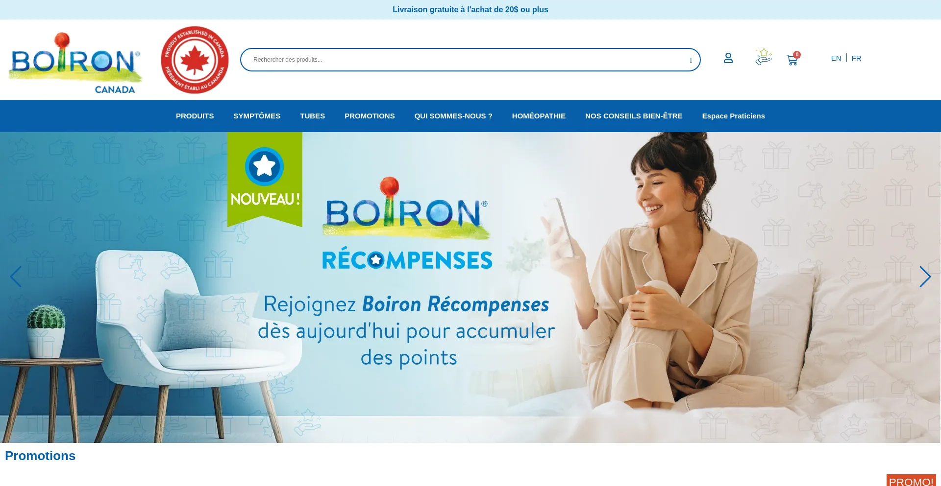 Website screenshot of Boiron.ca