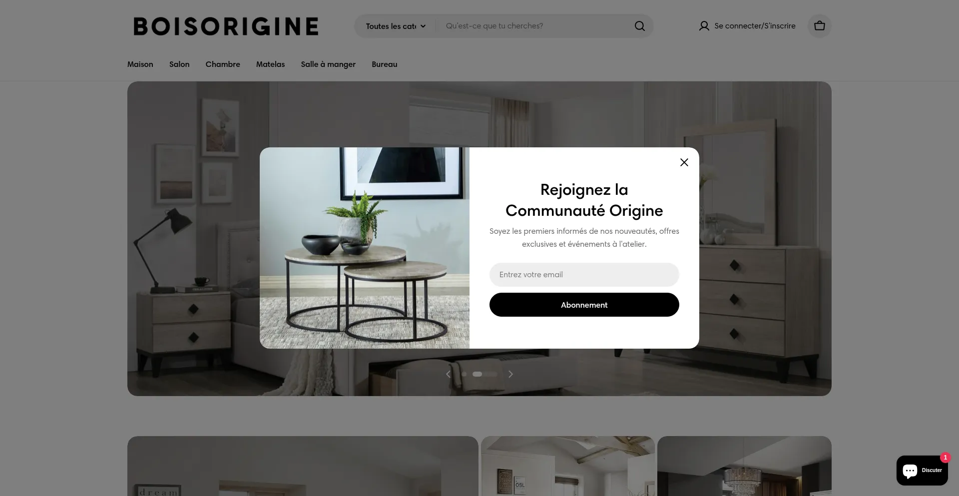 Website screenshot of Boisorigine.com