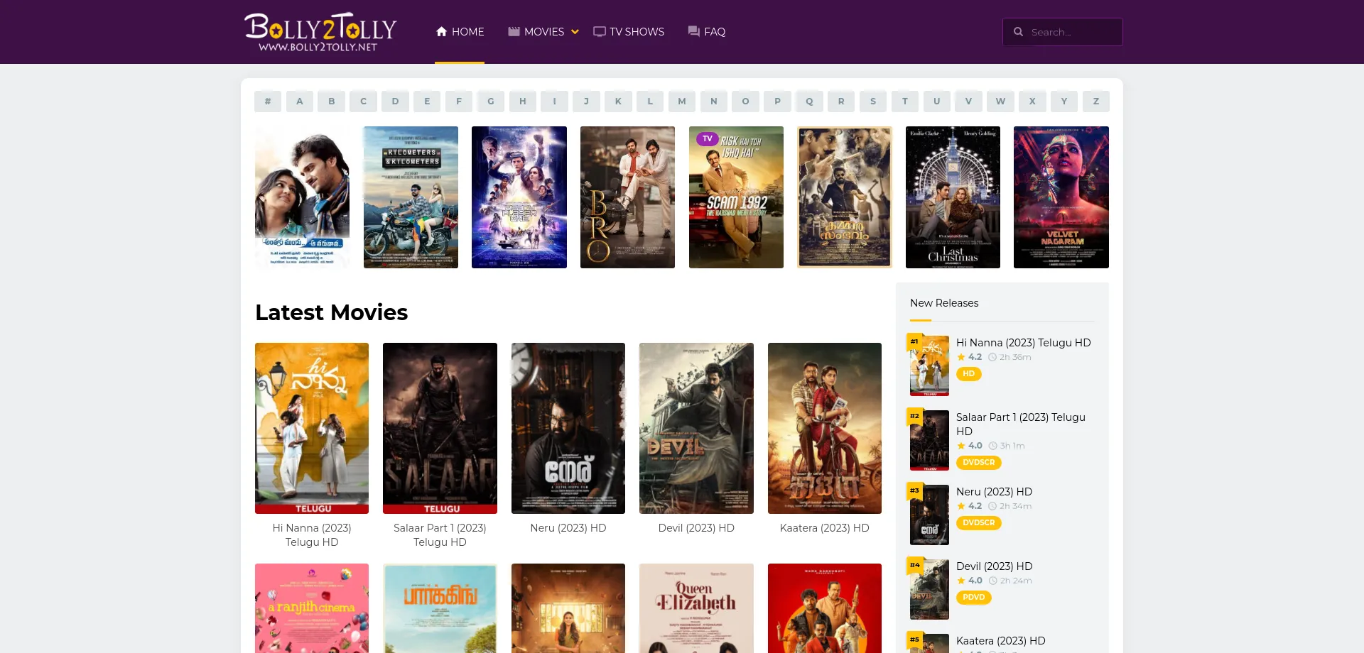 Website screenshot of Bolly2tolly.tube