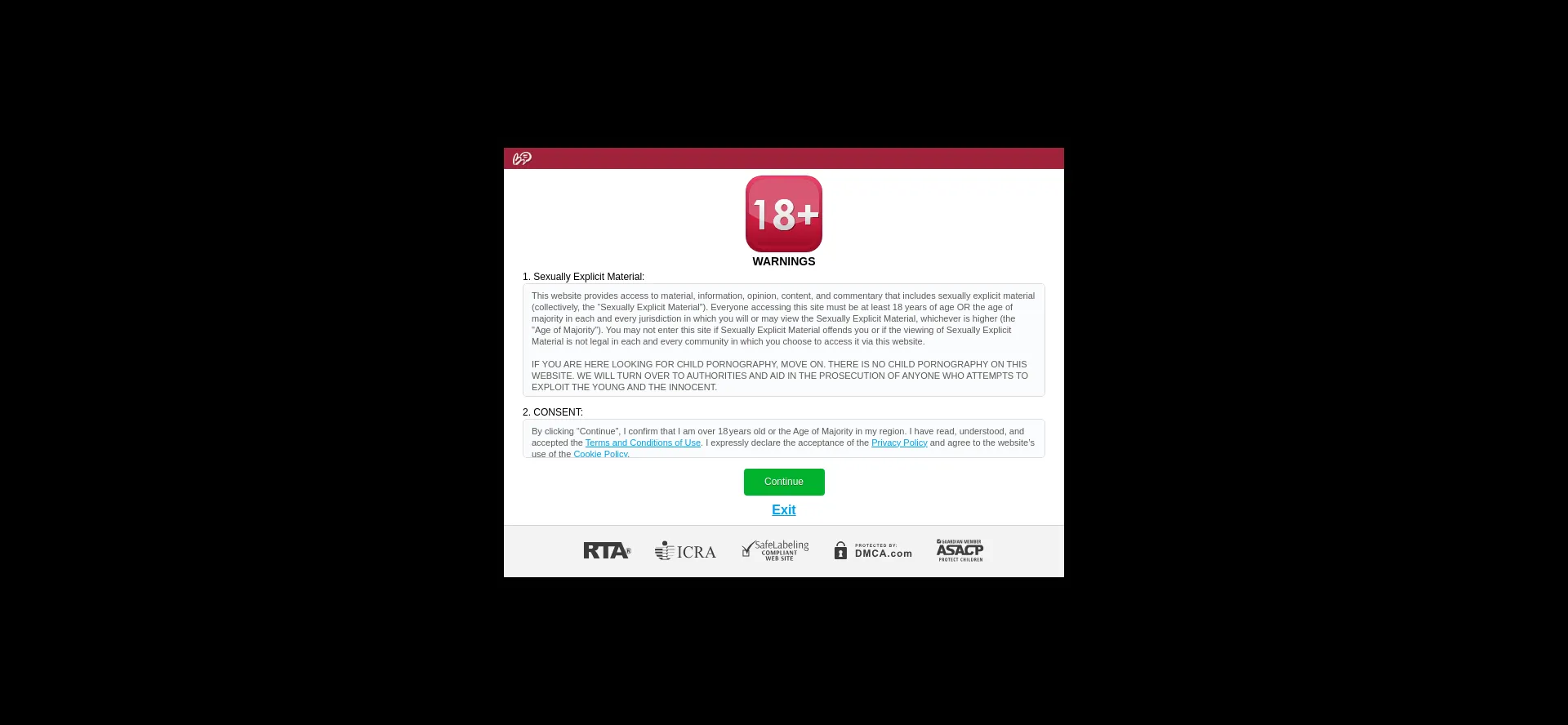 Website screenshot of Bongacams.com