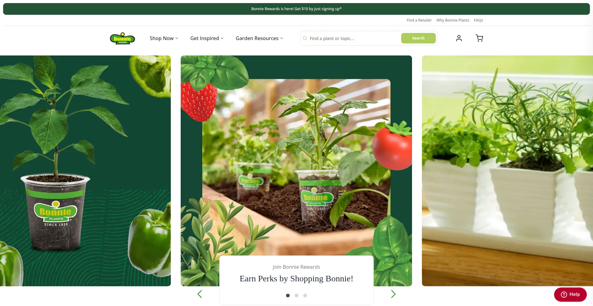 Website screenshot of Bonnieplants.com