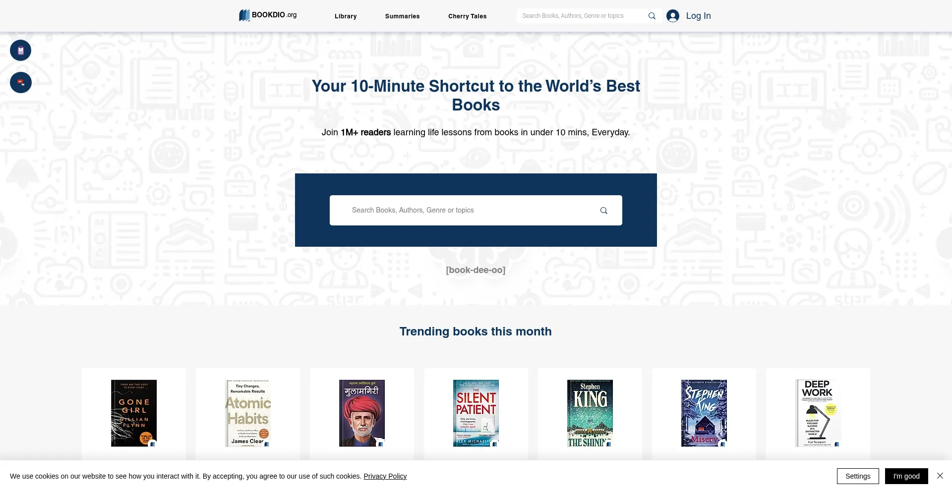 Website screenshot of Bookdio.org