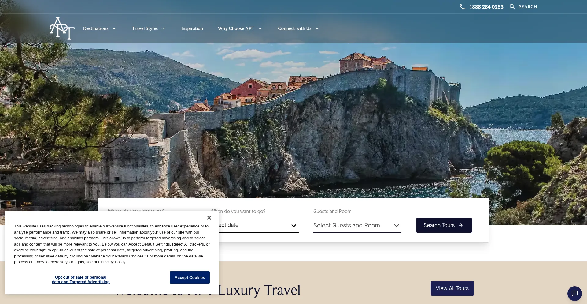Website screenshot of Booking.aptouring.com