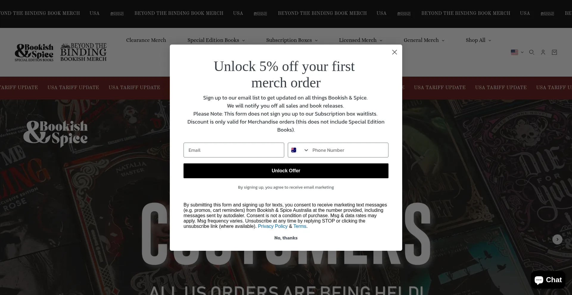 Website screenshot of Bookishandspice.com.au