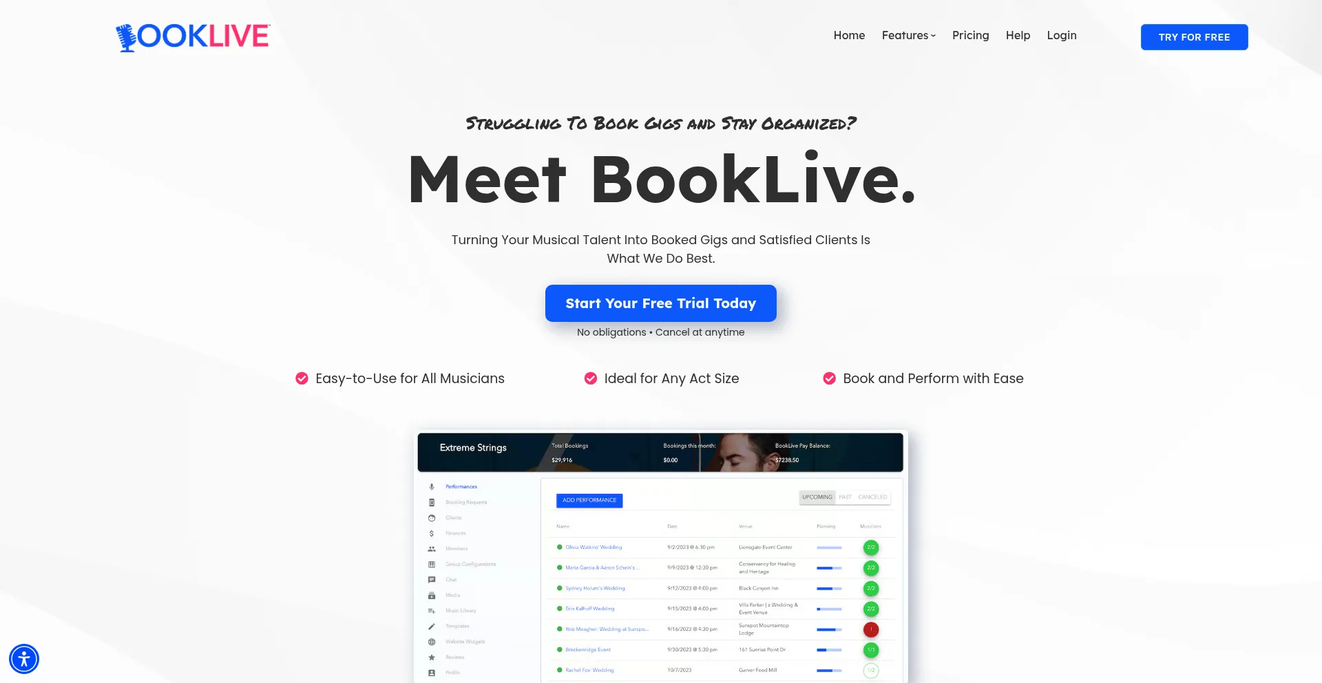 Website screenshot of Booklivepro.com