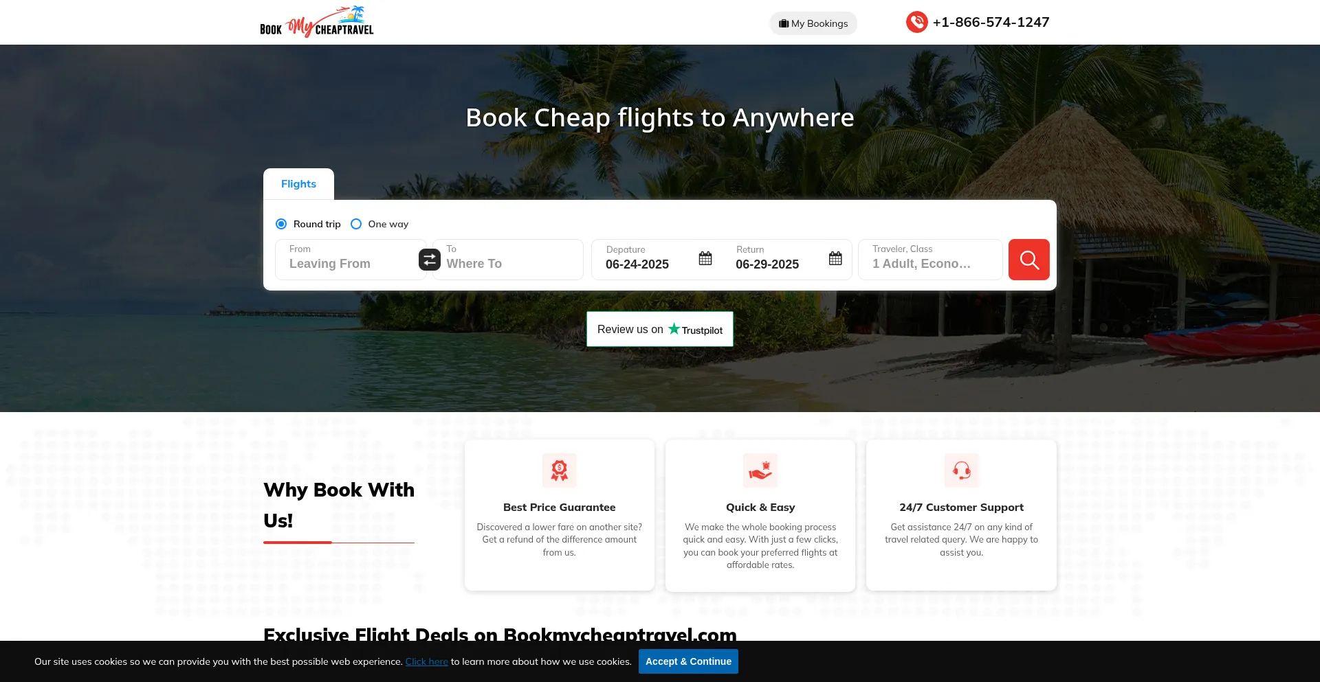 Website screenshot of Bookmycheaptravel.com