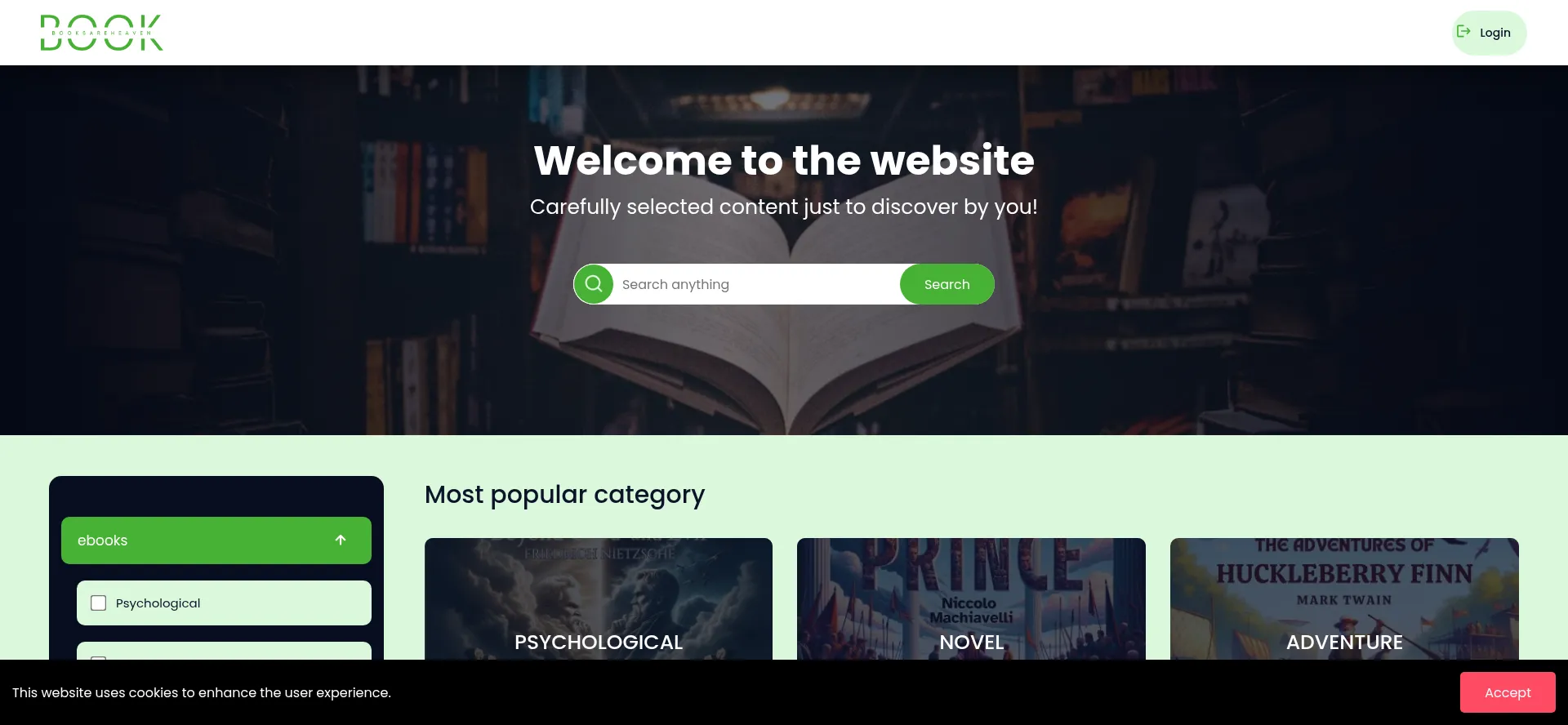 Website screenshot of Booksareheaven.com