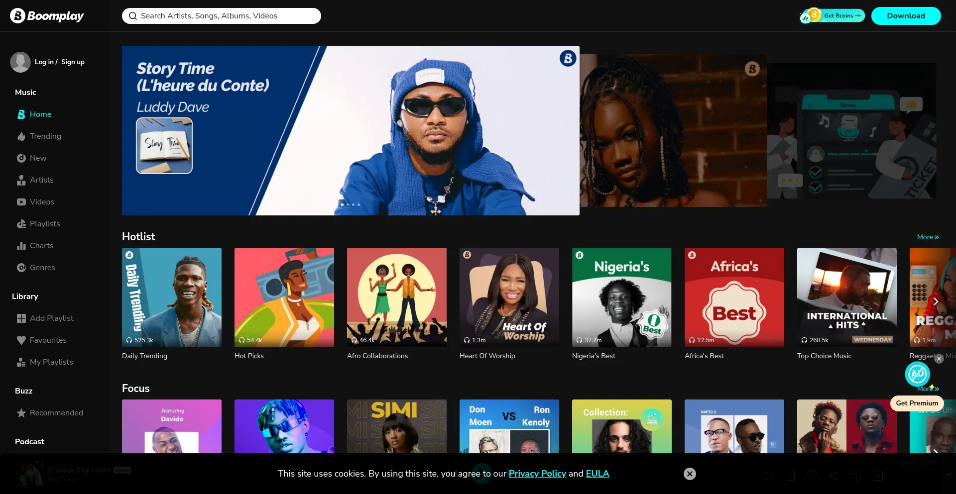 Website screenshot of Boomplay.com