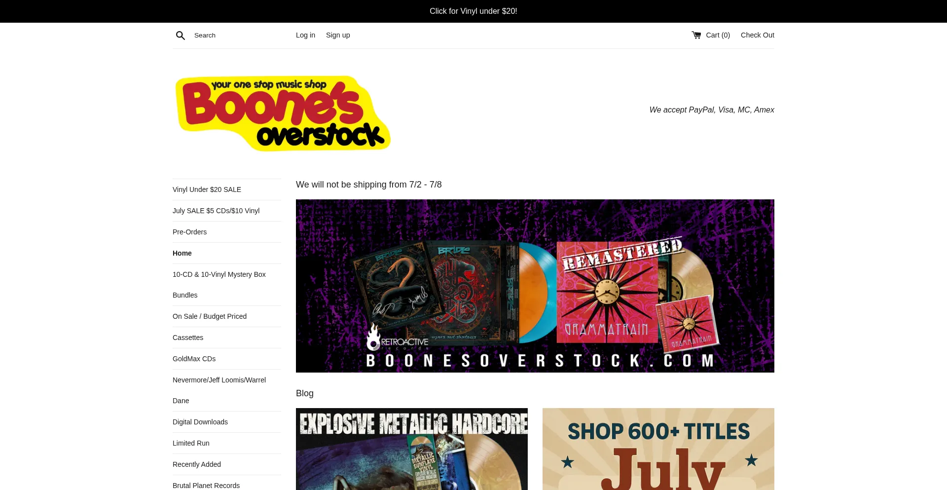 Website screenshot of Boonesoverstock.com