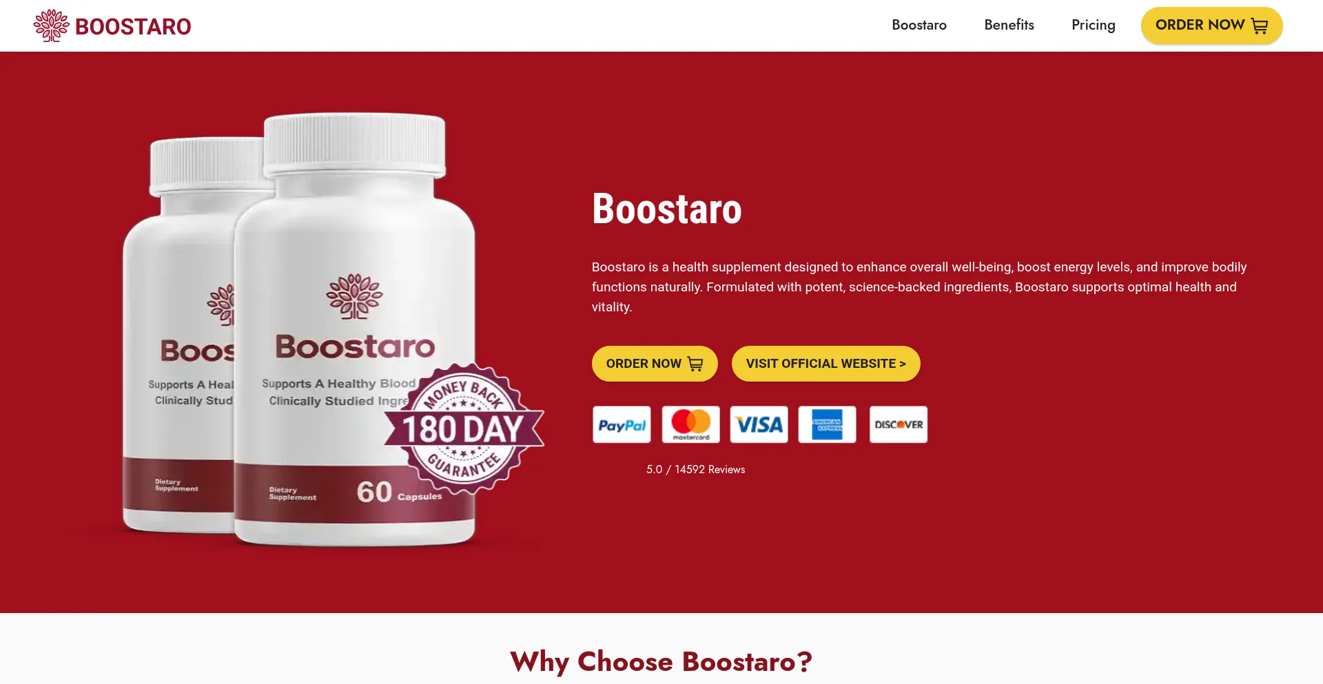 Website screenshot of Boostarosite.com