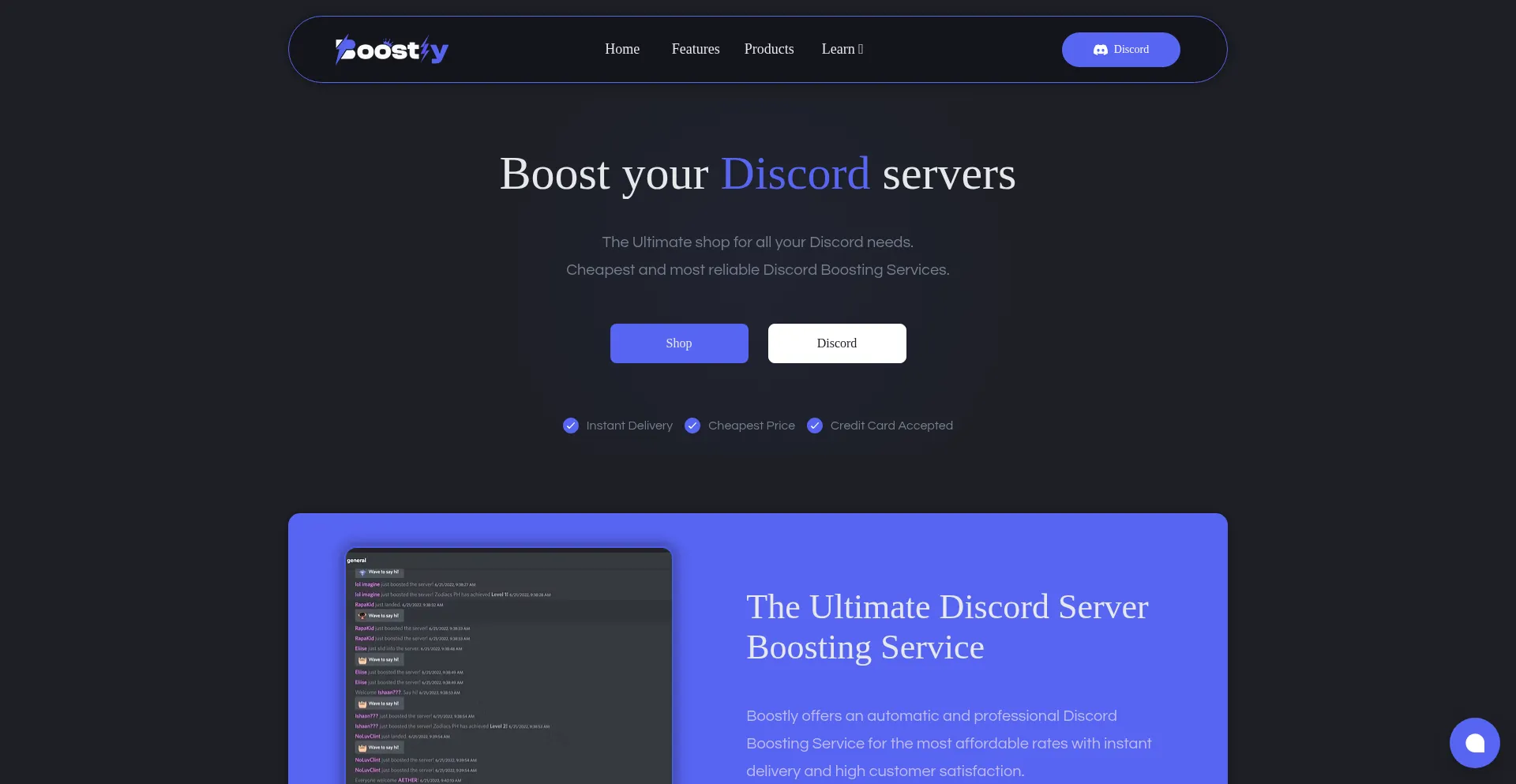 Website screenshot of Boostly.to