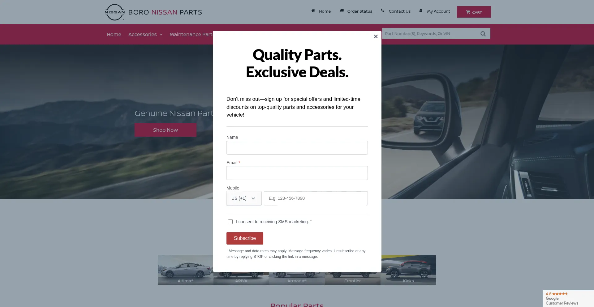 Website screenshot of Boronissanparts.com