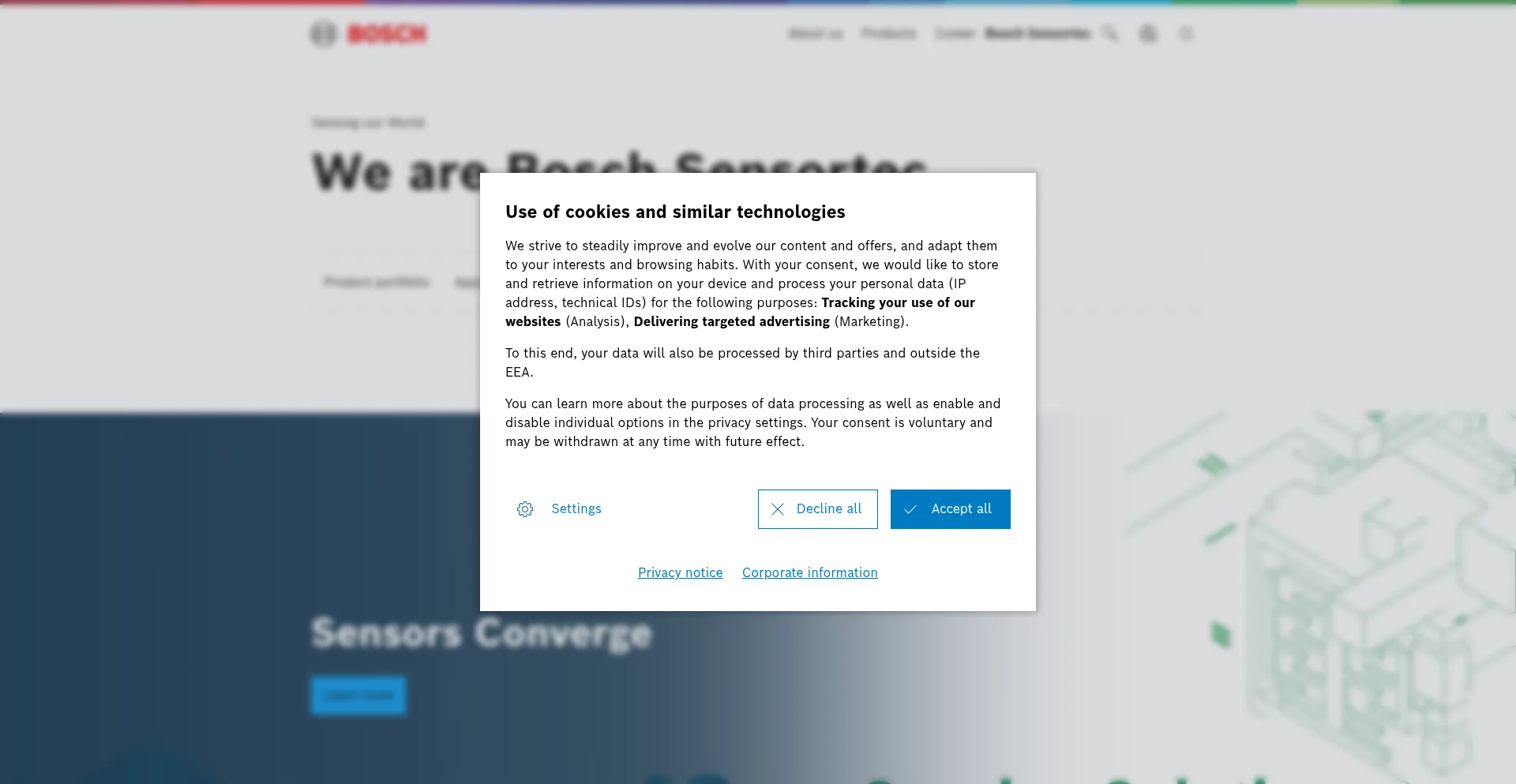 Website screenshot of Bosch-sensortec.com