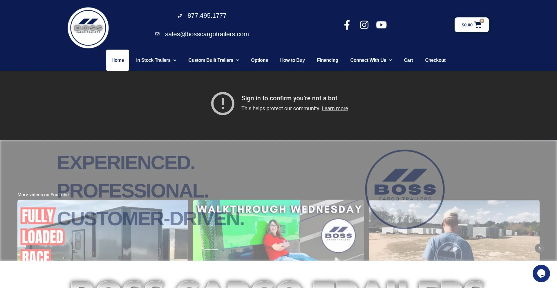 Website screenshot of Bosscargotrailers.com