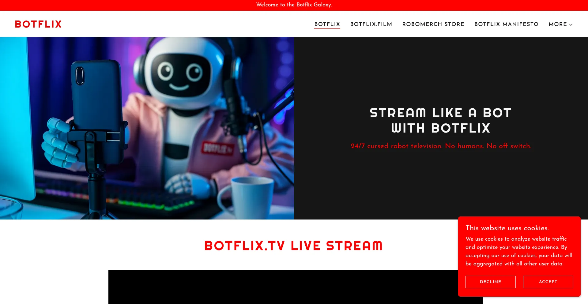 Website screenshot of Botflix.tv