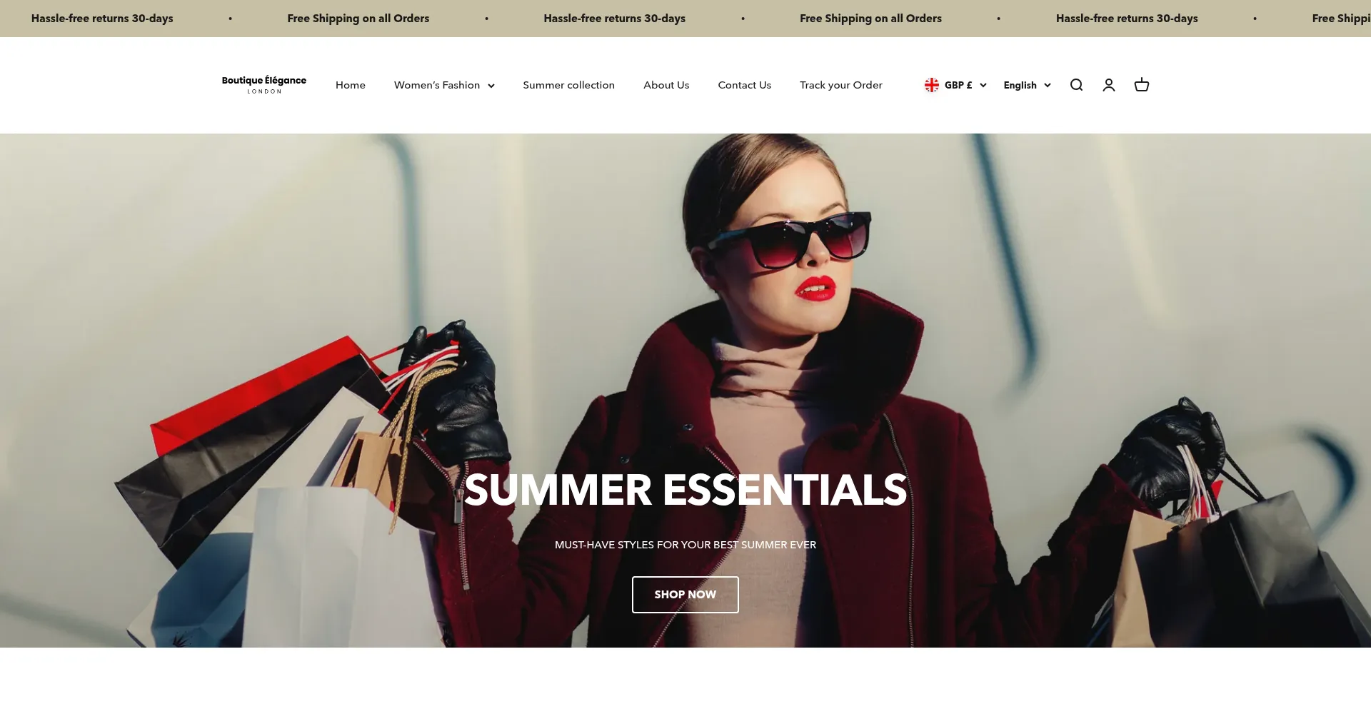 Website screenshot of Boutique-elegance.uk