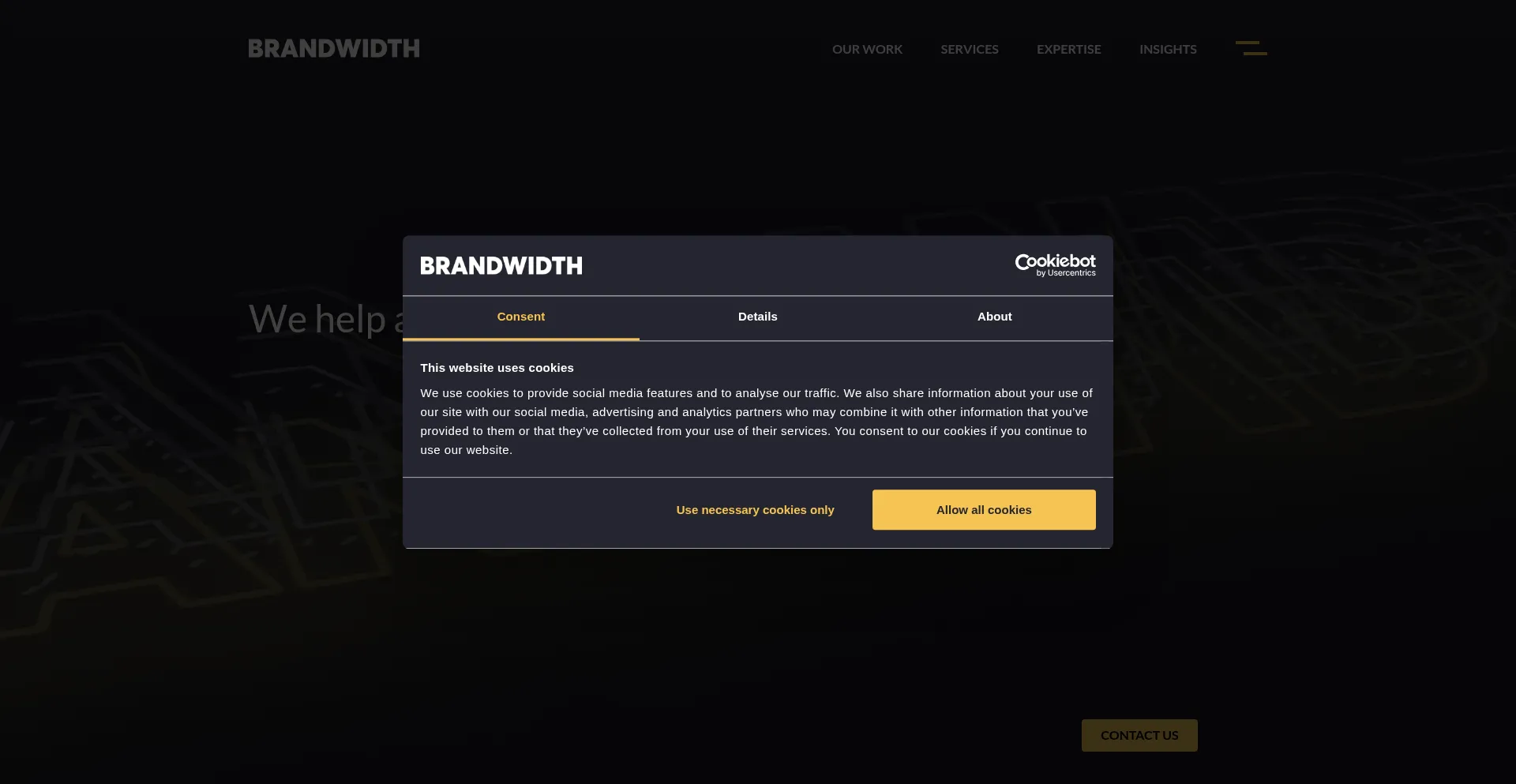 Website screenshot of Brandwidth.com