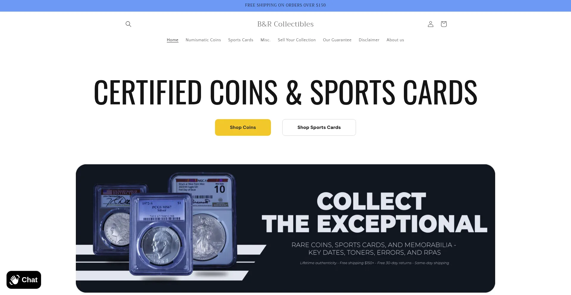 Website screenshot of Brcollectibles.co